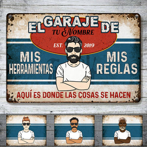 Personalized Grandpa Dad Garage Man Cave Spanish Garaje Metal Sign