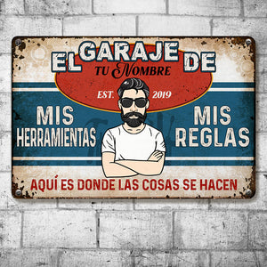 Personalized Grandpa Dad Garage Man Cave Spanish Garaje Metal Sign