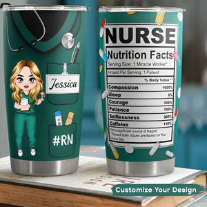 Custom Nurse Tumbler with Name Character Nutrition Label - 20oz Stainless Steel Cup Gift For for Healthcare Workers