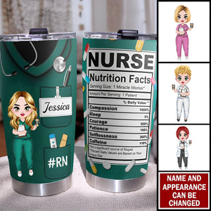 Custom Nurse Tumbler with Name Character Nutrition Label - 20oz Stainless Steel Cup Gift For for Healthcare Workers