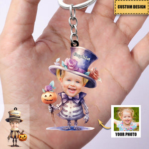 Personalized Cute Kid Halloween Pumpkin Keychain