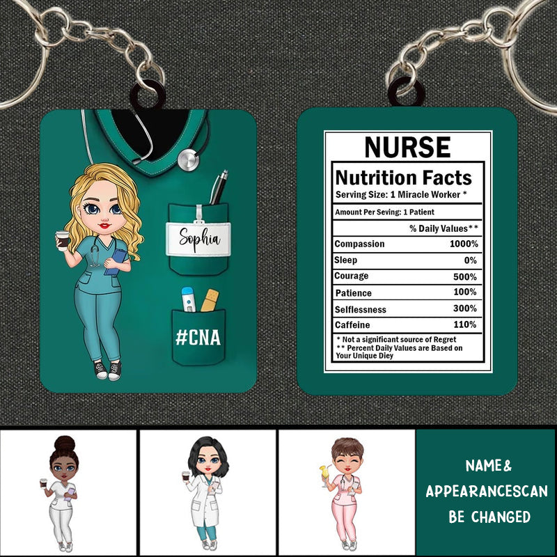 Pretty Doll Nurse- Nutrition Facts New Version Personalized Keychain