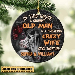 Customized In This House A Man & A Wife Stick Together Circle Ceramic Ornament