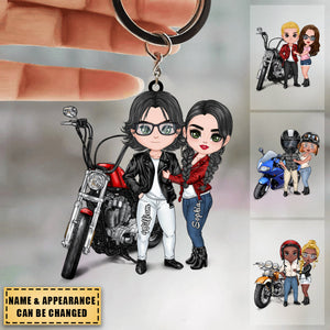 Motorcycle Coulpe Hugging, Riding Partners - Personalized Keychain For Motorcycle Lovers, Bikers