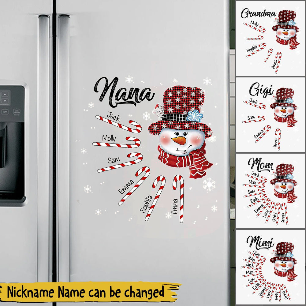 Christmas Snowman Grandma- Mom Candy Cane Kids, Gifts For Nana Auntie Mommy Personalized Sticker Decal