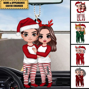 Perfect Gifts For Couple - Christmas Doll Couple Standing Hugging Christmas Gift Personalized Car Ornament