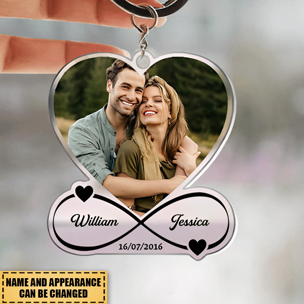 Personalized Heart Photo Couple Acrylic Keychain - Anniversary Gift For Couple