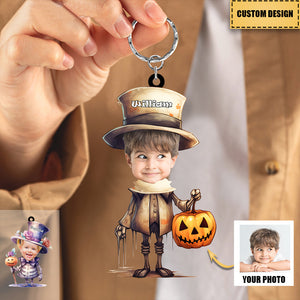 Personalized Cute Kid Halloween Pumpkin Keychain