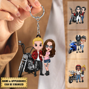 Motorcycle Coulpe Hugging, Riding Partners - Personalized Keychain For Motorcycle Lovers, Bikers