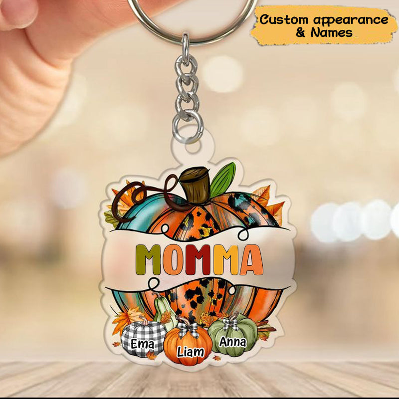 Grandma Mom Pumpkin Personalized Keychain Fall Gift For Nana