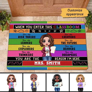 Doll Teacher Colorful Classroom Welcome Personalized Doormat