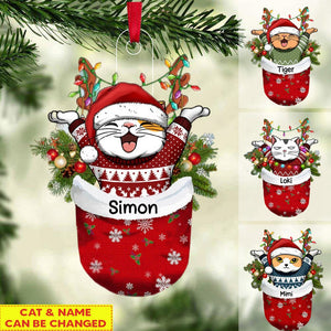 Cat In Snow Pocket Christmas Personalized Ornament