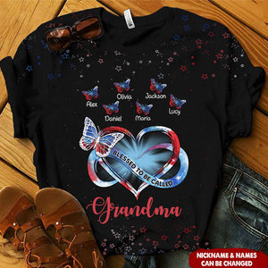 Personalized 3D T-shirt 4th of July Heart Infinity Grandma Mom Butterfly Kids, Blessed To Be Called