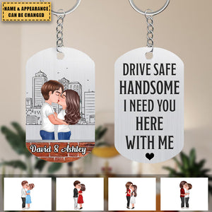 Doll Couple Kissing Drive Safe Handsome Personalized Metal Keychain