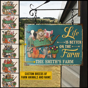 Farmhouse Green Life Is Better On The Farm Custom Classic Metal Signs