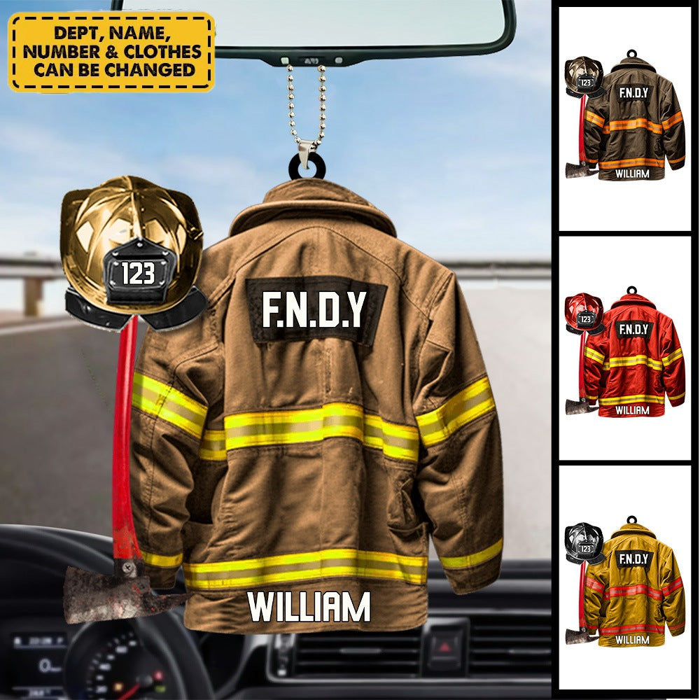 Firefighter Uniform Design Personalized Acrylic Car Ornament – Ideal Firefighter Gift