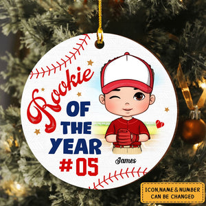 Gift For Son Grandson Baseball Rookie Of The Year Personalized Circle Ornament