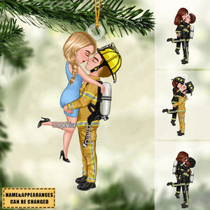 Personalized Christmas Ornament, Couple Portrait Firefighter Gifts by Occupation