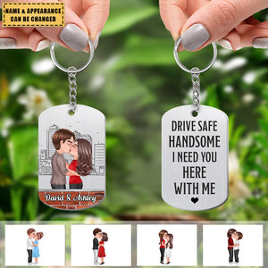 Doll Couple Kissing Drive Safe Handsome Personalized Metal Keychain