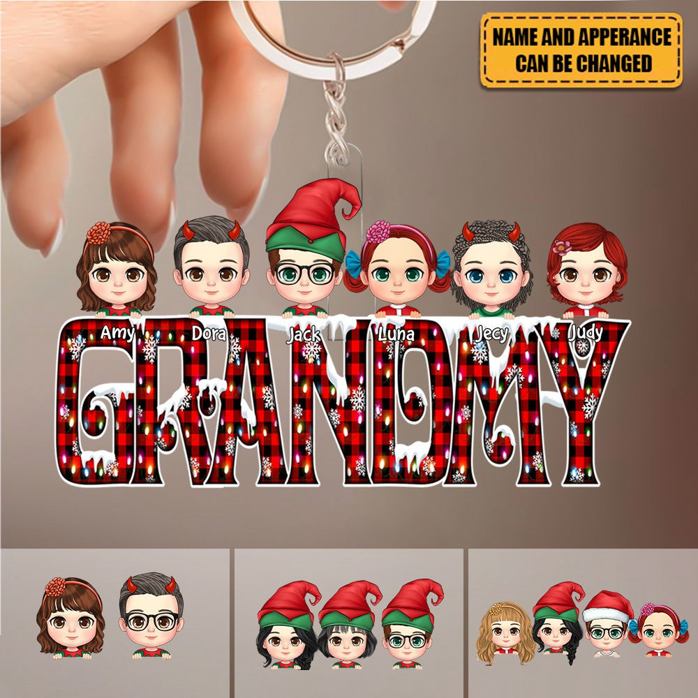 Cute Christmas Kids Custom Family Members Nickname Personalized Acrylic Keychain