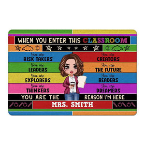 Doll Teacher Colorful Classroom Welcome Personalized Doormat