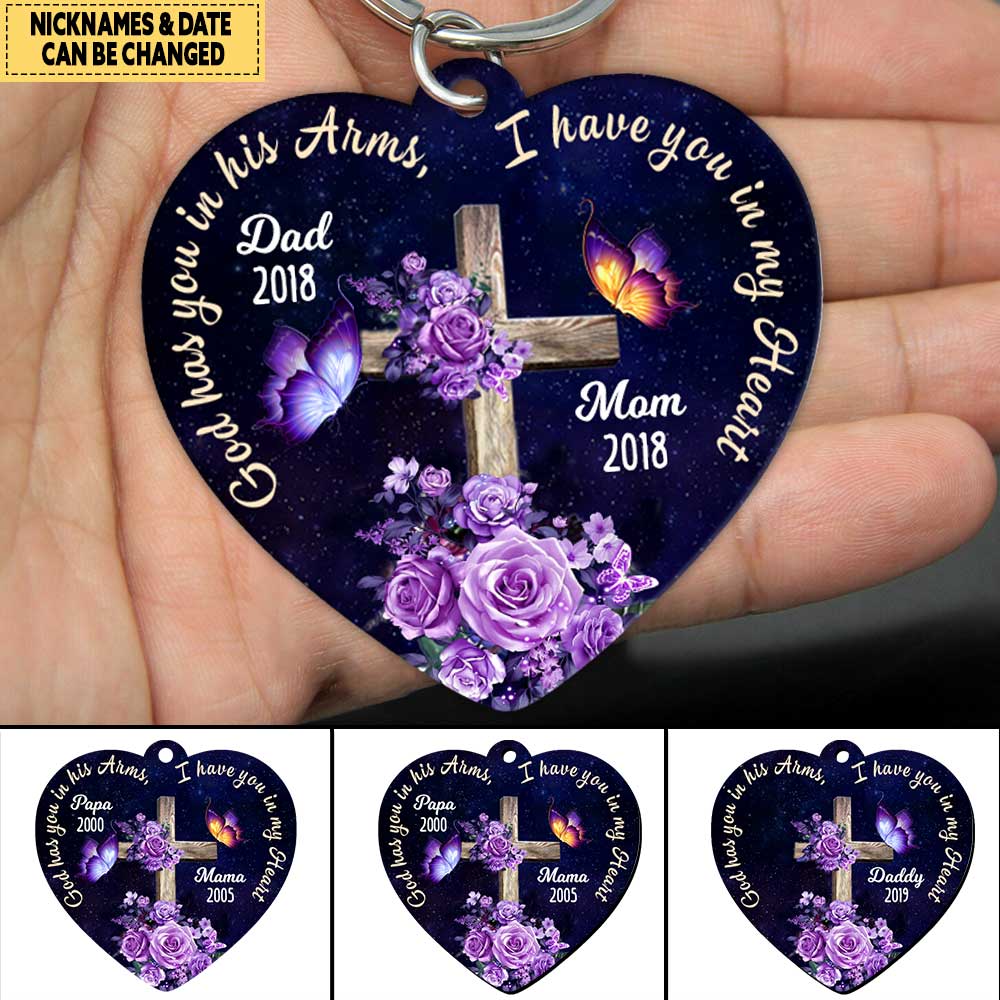 Memorial Gift, God Has You In His Arms, I Have You In My Heart Personalized Keychain