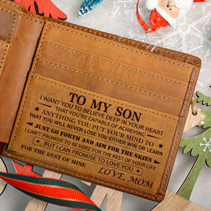 Mom To Son - Never Lose - Engraved Leather Wallet