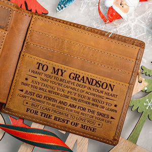 To My Grandson - Never Lose - Engraved Leather Wallet