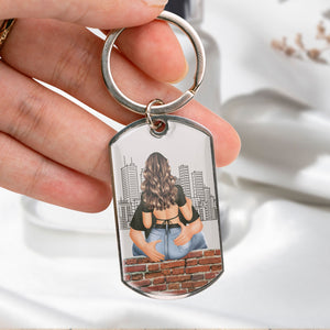 Hugging Couples - Standing The Day I Met You - Personalized Stainless Steel Keychain