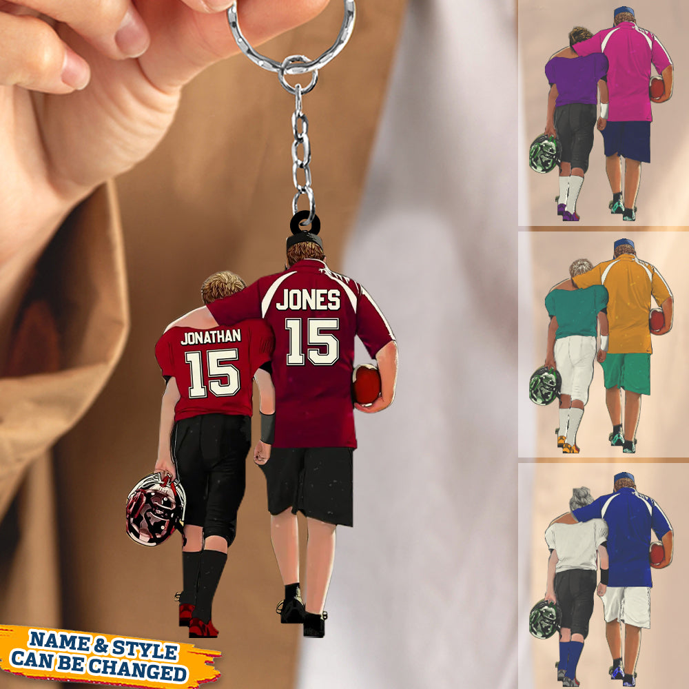 Custom Personalized Football Acrylic Keychain with Dad and Son