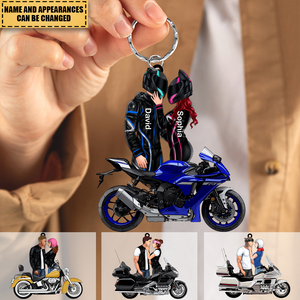 Motorcycle Couples Keychain This Is Us - His & Her Biker Gift for Bike Lovers | Romantic Riding Anniversary with Custom Names&Character