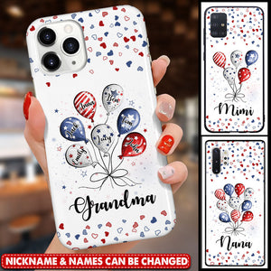 Personalized Phone Case 4th of July Grandma Auntie Mom Little Balloon Kids American Flag Pattern