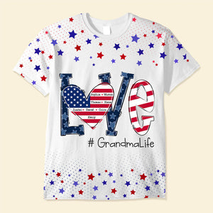 Love Grandma Life American Flag Personalized 3D T-shirt