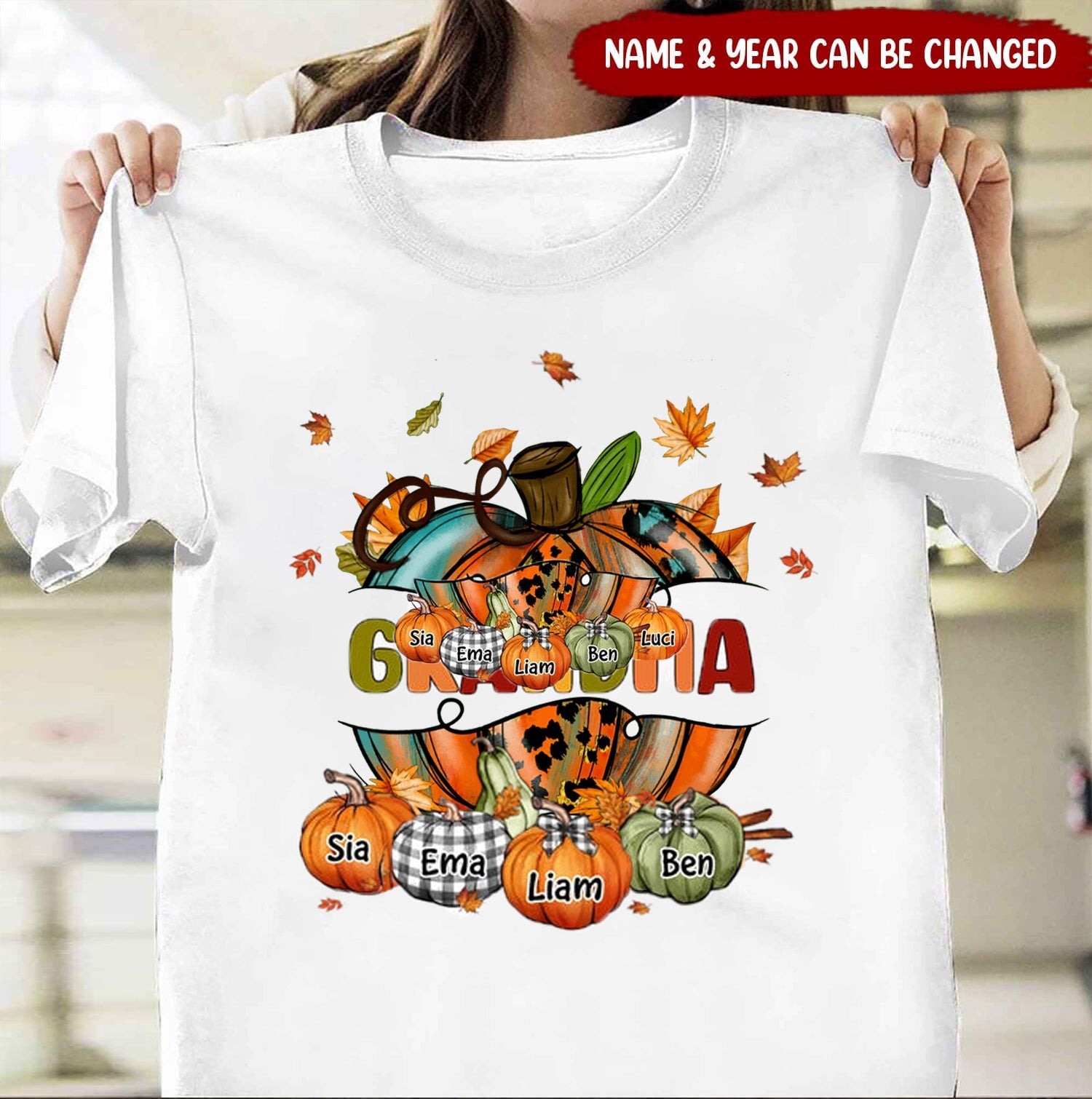 Mom Pumpkin Fall Season Personalized T-shirt Gift For Grandma