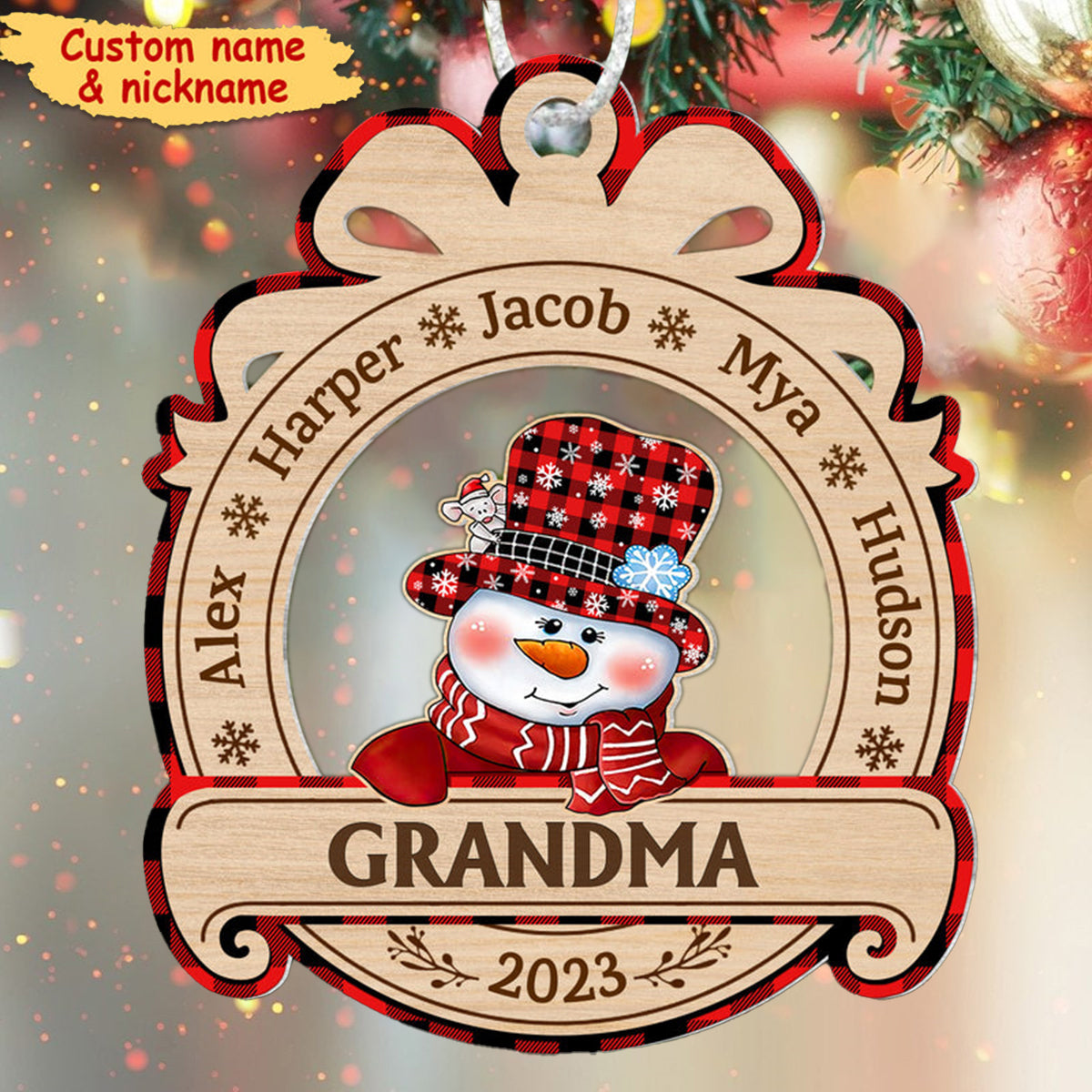 Personalized Christmas Gift For Grandma Snowman Christmas Wood Ornament