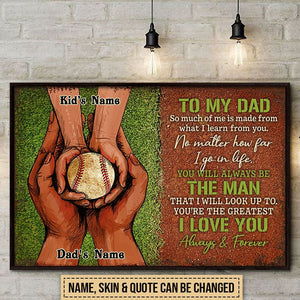 Personalized Baseball Dad Hands Holding Custom Poster