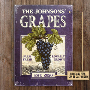 Personalized Grape Farm Fresh Customized Classic Metal Signs