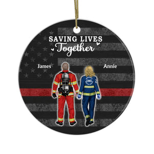 Saving Lives Together Firefighter/Ems/Nurse/Police Officer/Military- Personalized Ornament, Gift For Couple, Best Friends