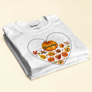 Grandma Mom Pumpkins Fall Leaves Personalized Shirt