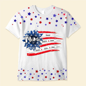 Personalized Mimi Mom Kids Sunflower American Flag 3D T-shirt