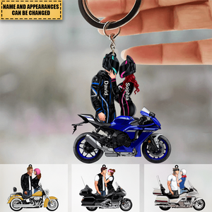 Motorcycle Couples Keychain This Is Us - His & Her Biker Gift for Bike Lovers | Romantic Riding Anniversary with Custom Names&Character