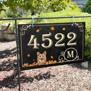 Dog Fall Address Sign, Custom House Number, Dog Lover Gift