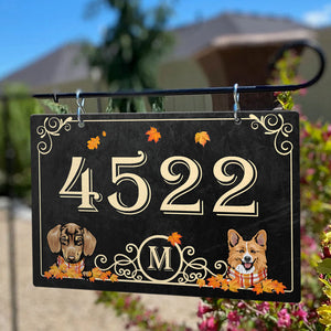 Dog Fall Address Sign, Custom House Number, Dog Lover Gift