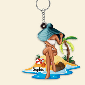 Beach Girl Gift, Personalized Keychain Besties Gift